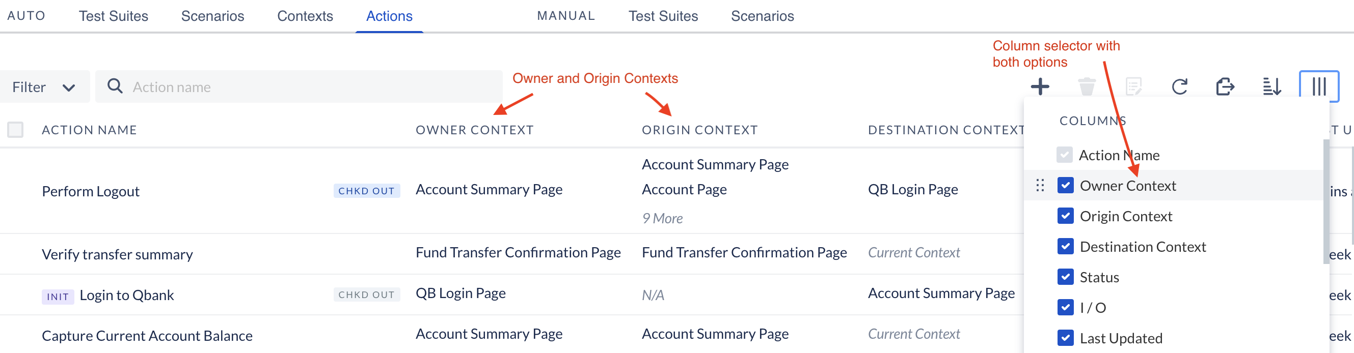 Action grid Owner vs. Origin Context